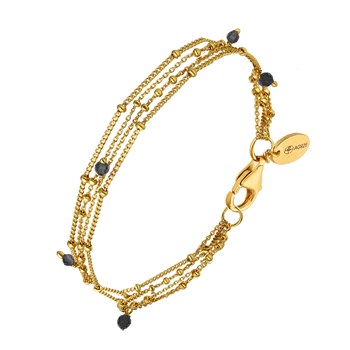 Bracelet Argent Dorée Multiples Chaine Et Pierres Naturelles Spinelle Noir