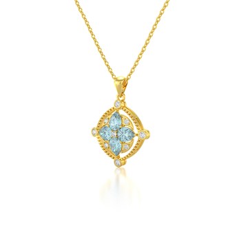 Collier Pendentif Or Jaune Médaillon Aigue-Marine et Diamants - Bijou d'Exception pour un Anniversaire Inoubliable | Aden