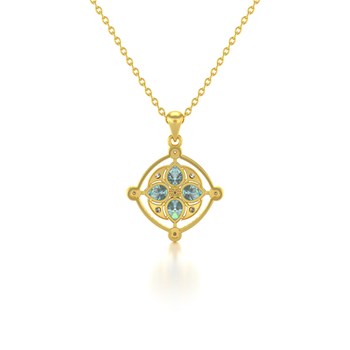 Collier Pendentif Or Jaune Médaillon Aigue-Marine et Diamants - Bijou d'Exception pour un Anniversaire Inoubliable | Aden