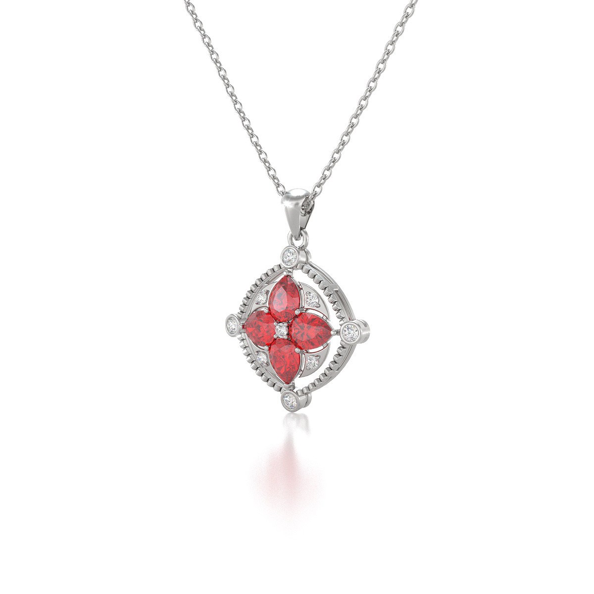 Collier Médaillon Rubis & Diamants en Or Blanc - Cadeau d'Occasion Unique | Aden - vue 3
