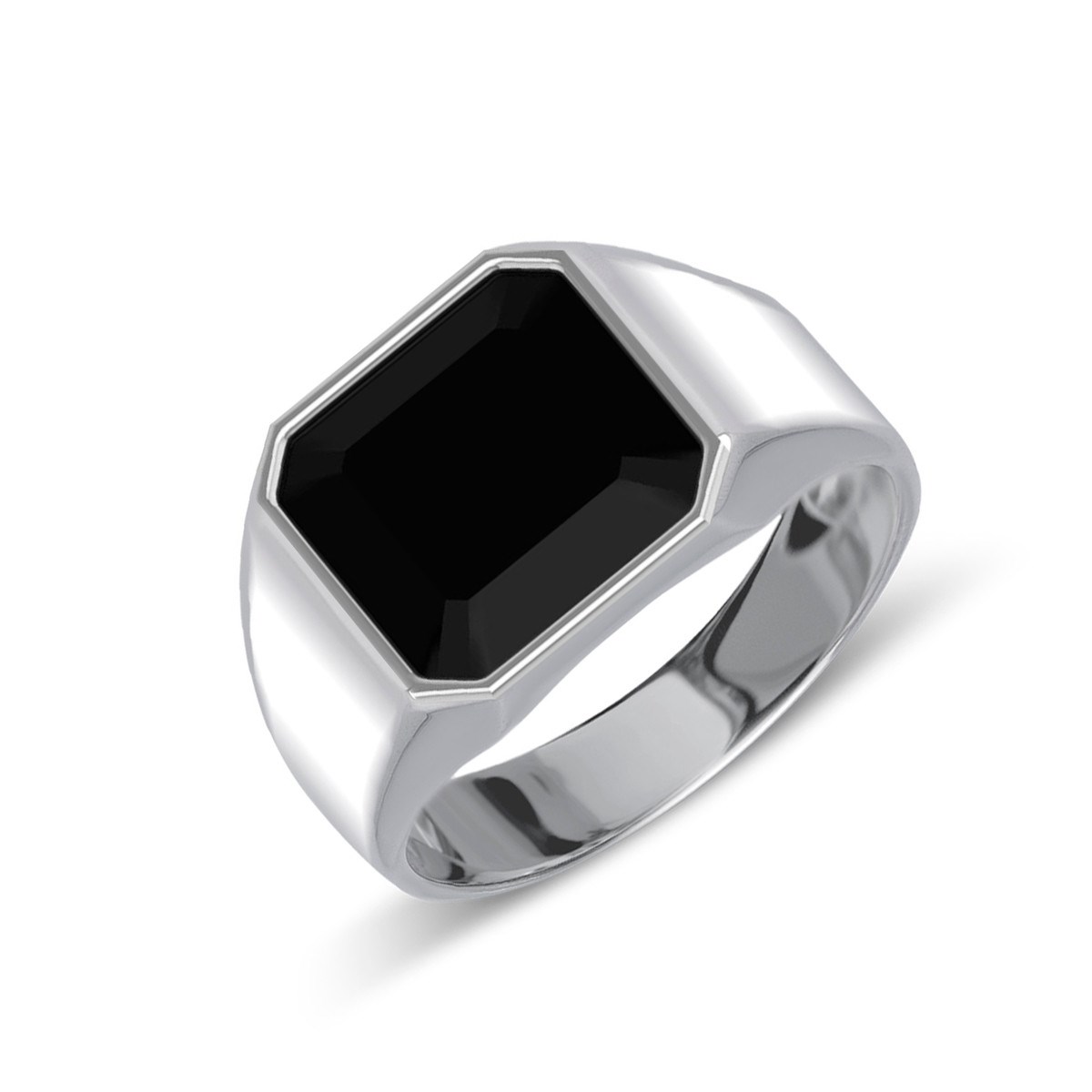 Cadeau Unique : Bague Homme Or Blanc avec Onyx et Diamants 10.08grs - Fête des Pères, Anniversaire & Saint-Valentin | Aden