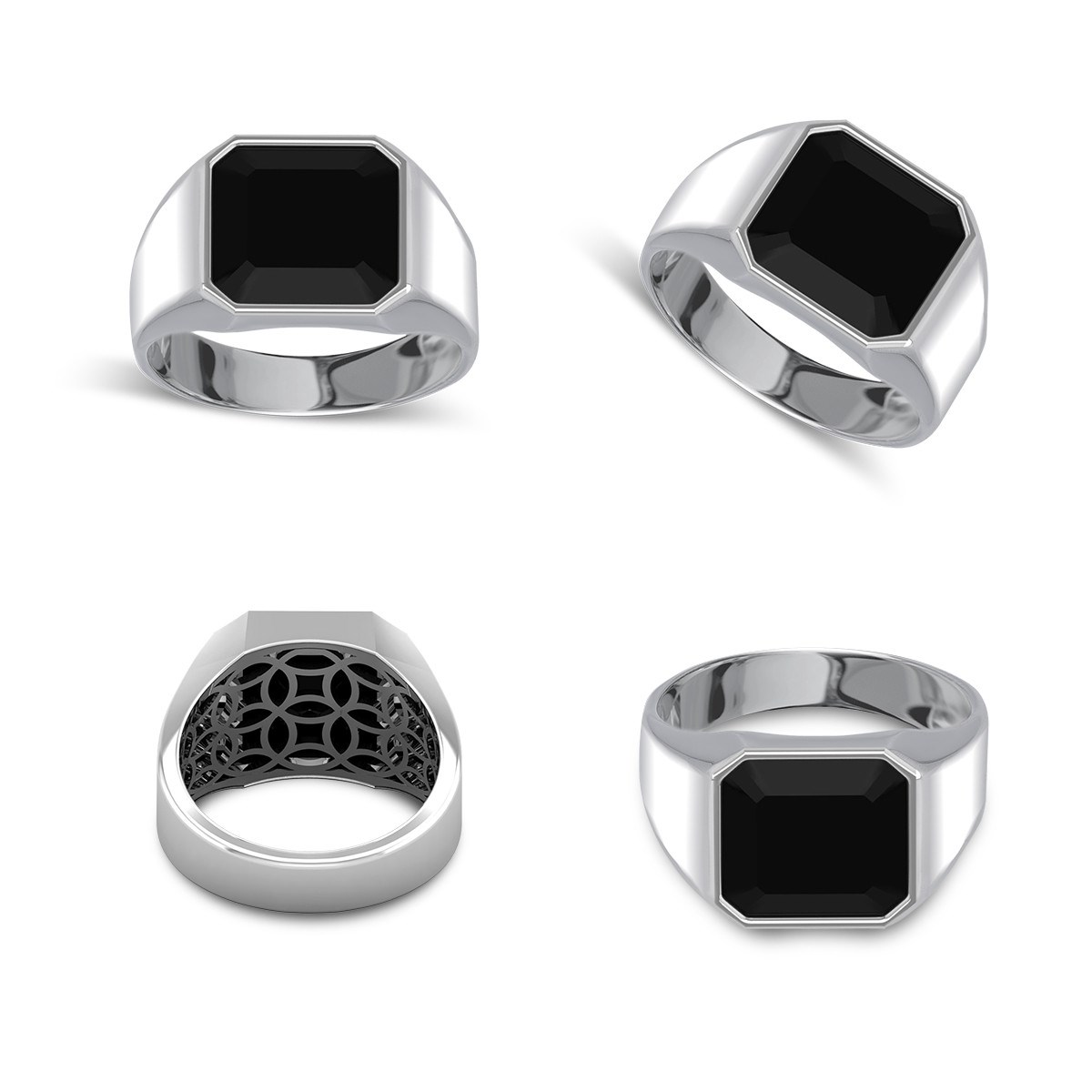 Cadeau Unique : Bague Homme Or Blanc avec Onyx et Diamants 10.08grs - Fête des Pères, Anniversaire & Saint-Valentin | Aden - vue 2