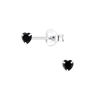 Black heart earrings in 925 sterling silver with zirconium oxide