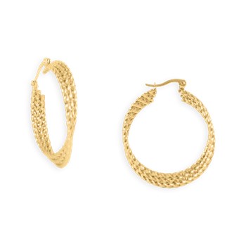 Boucles d'oreilles créoles acier plaqué jaune 3 torsades 3,5 cm