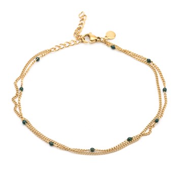 Sixty Stones - 60 - Double Ankle Chain Gold And Green - 25 X 0,4 Cm
