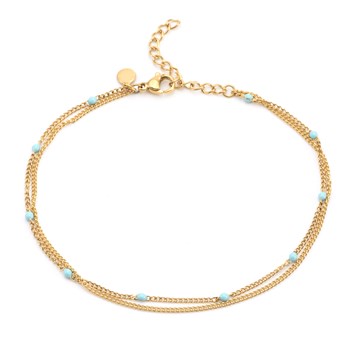 Sixty Stones - 60 - Double Anklet Chain Gold And Turquoise - 25 X 0,4 Cm