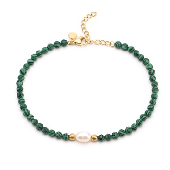 Sixty Stones - 60 - Anklet Chain Gold Beads And Green Onyx - 25 X 0.4 Cm