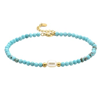 Sixty Stones - 60 - Gold And Turquoise Beaded Anklet Chain - 25 X 0.4 Cm