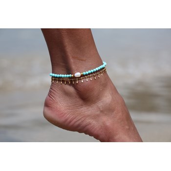 Sixty Stones - 60 - Gold And Turquoise Beaded Anklet Chain - 25 X 0.4 Cm