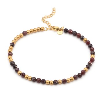 Sixty Stones - 60 - Anklet Chain Gold Beads And Red Onyx - 25 X 0,4 Cm