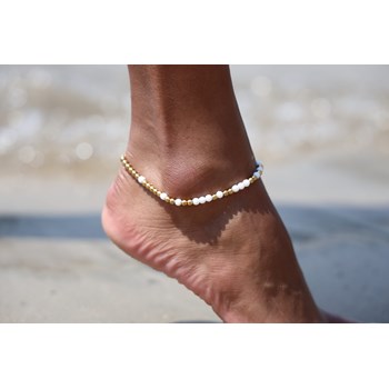Sixty Stones - 60 - Anklet Chain Gold Beads And Red Onyx - 25 X 0,4 Cm