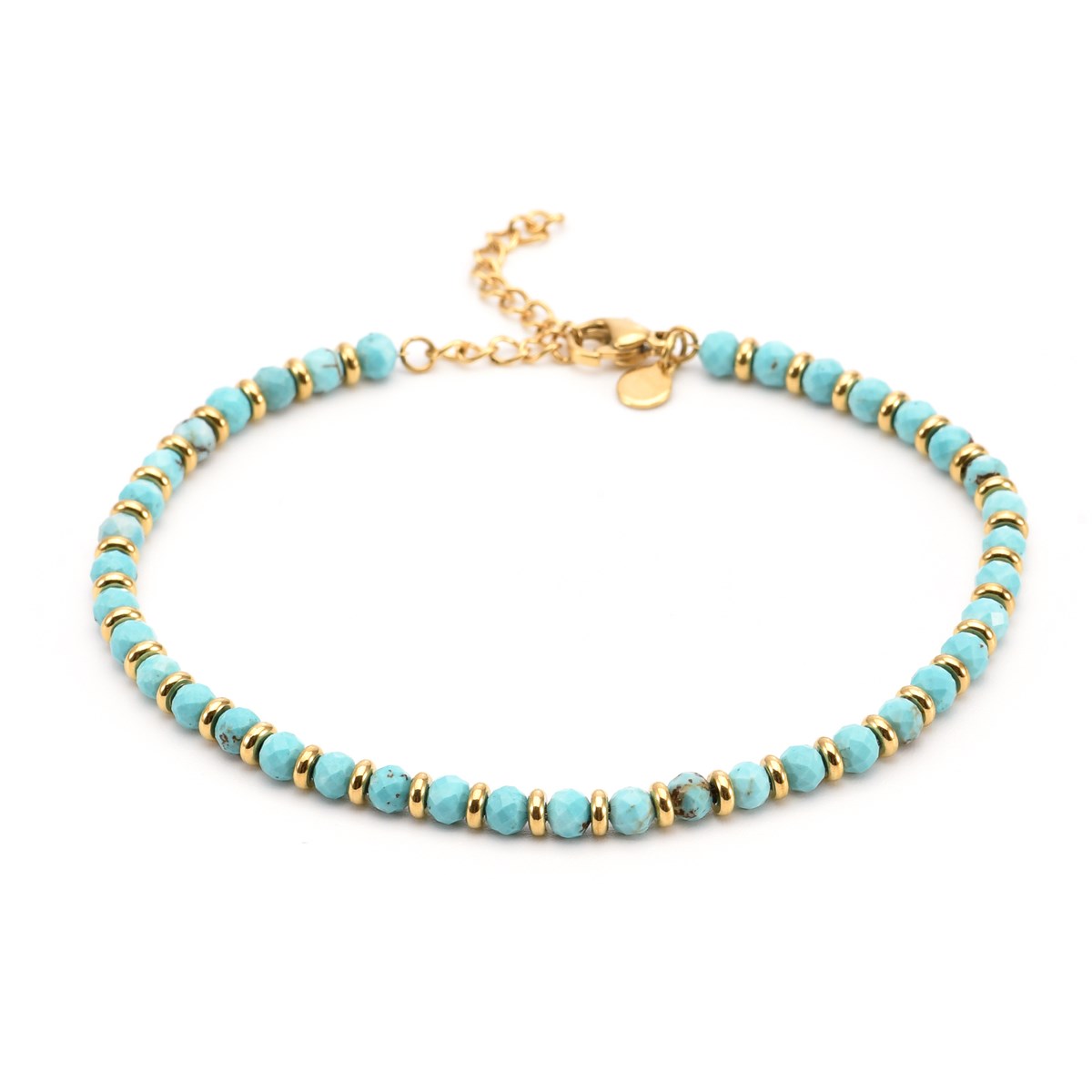 Sixty Stones - 60 - Chaîne De Cheville Perles Pierres Naturelles Turquoise - 25 X 0,4 Cm