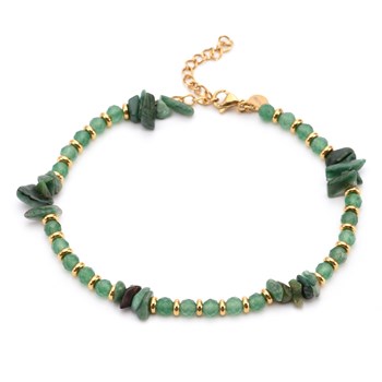 Sixty Stones - 60 - Gold Anklet And Green Onyx Stone - 25 X 0.4 Cm