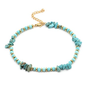 Sixty Stones - 60 - Gold And Turquoise Stone Anklet Chain - 25 X 0.4 Cm