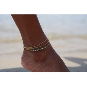 Sixty Stones - 60 - Triple Gold Chain Anklet With Turquoise Heishi Stone - 25 X 0,4 Cm