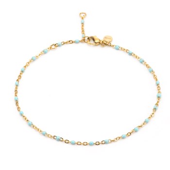 Sixty Stones - 60 - Anklet Chain Gold And Small Turquoise Stone - 25 X 0,4 Cm
