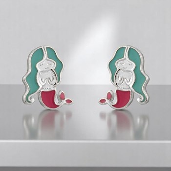 Boucles d'oreilles sirène émail coloré Argent 925 Rhodié