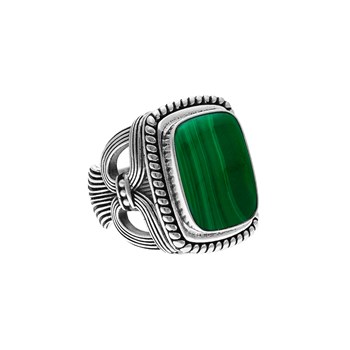 Bague Argent Homme Temple Pierre Malachite
