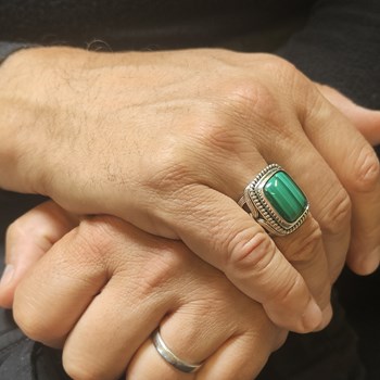 Bague Argent Homme Temple Pierre Malachite