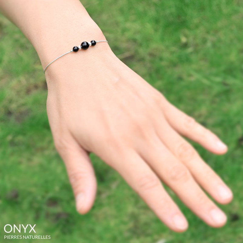 Bracelet en argent 925 et pierres naturelles Onyx - vue 2