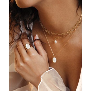 Bague pierre agate noire dorée à l'or fin 24k NEW CALYPSO