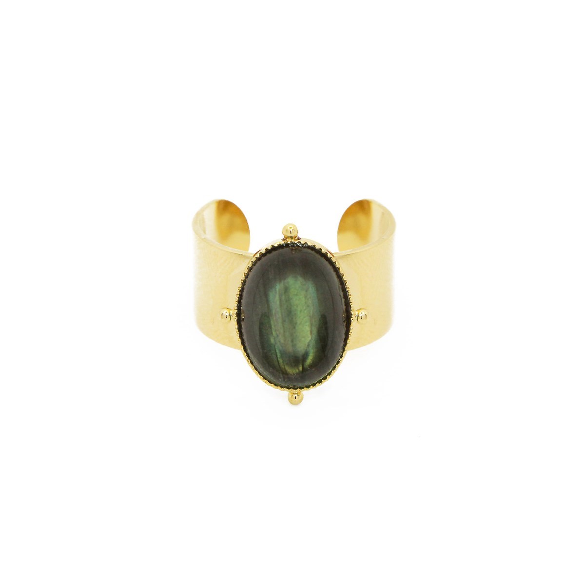 Bague pierre labradorite dorée à l'or fin 24k NEW CALYPSO