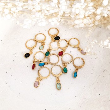 Boucles pierre quartz saphir dorées à l'or fin 24k GAÏA