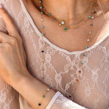 JULIA 24k gold-plated multico stones long necklace