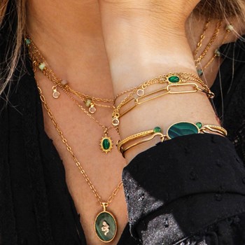 24k gold-plated green agate medal necklace THELMA