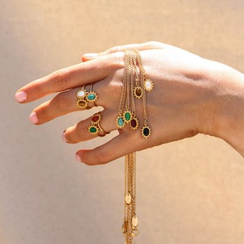 24k gold-plated green agate medal necklace THELMA