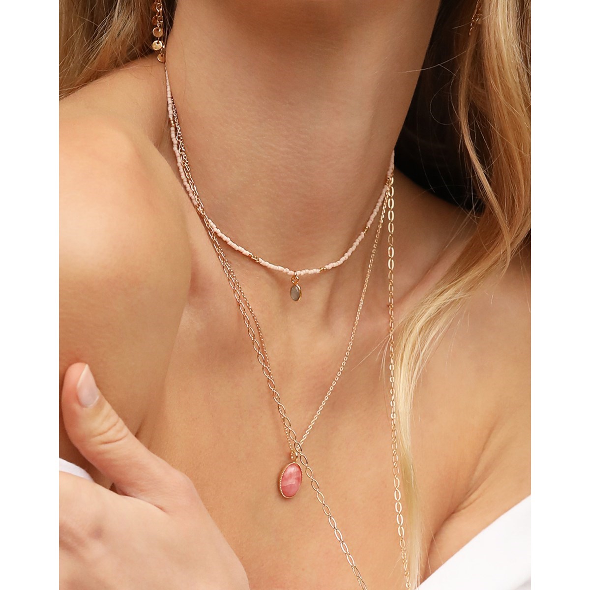 Collier perles miyuki rosé pierre labradorite LITTLE INDIA - vue 5