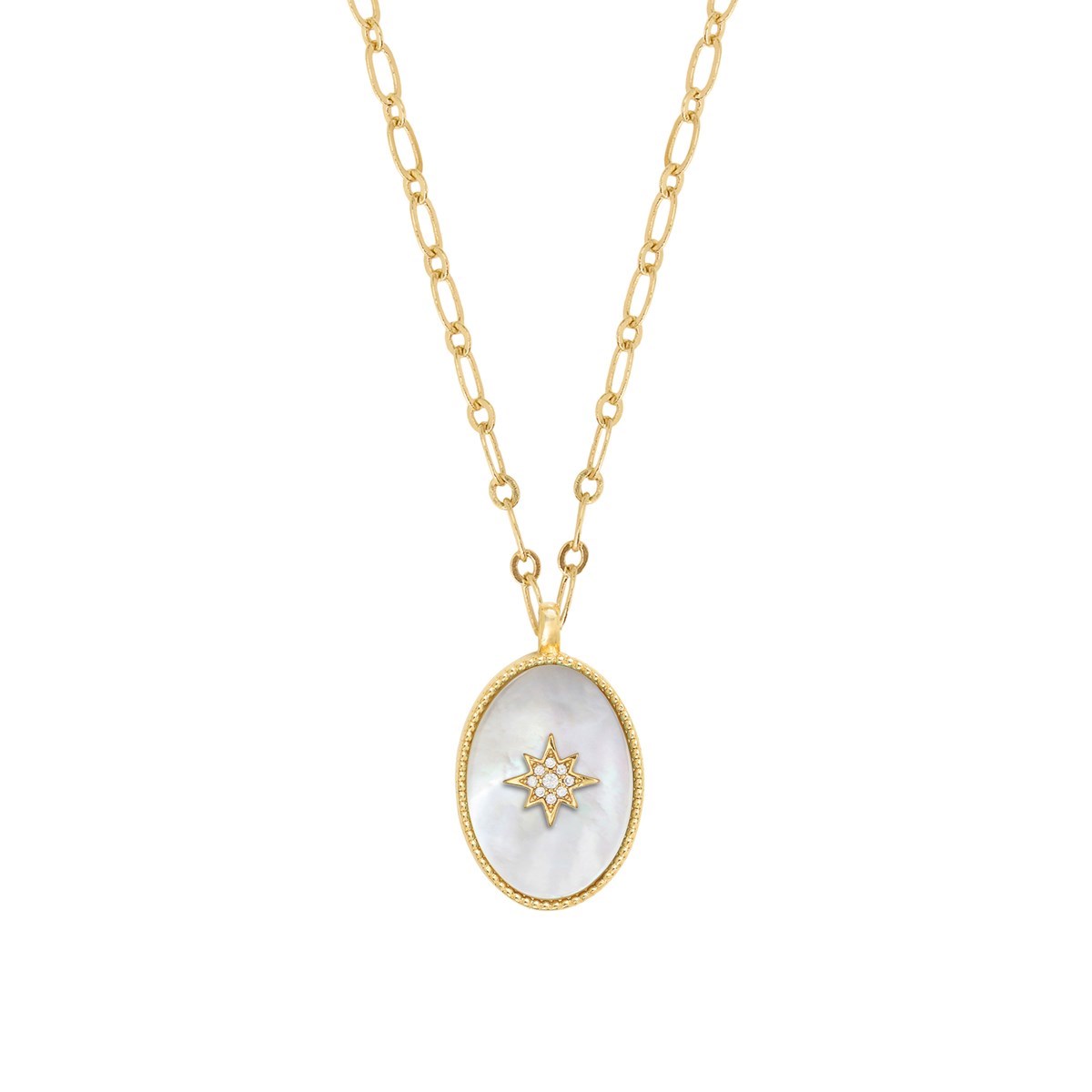 Collier nacre et étoile zircons doré à l'or fin 24k SALOMÉ