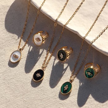 Mother-of-pearl and star zirconia necklace gilded in 24k gold SALOMÉ