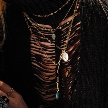 Mother-of-pearl and star zirconia necklace gilded in 24k gold SALOMÉ