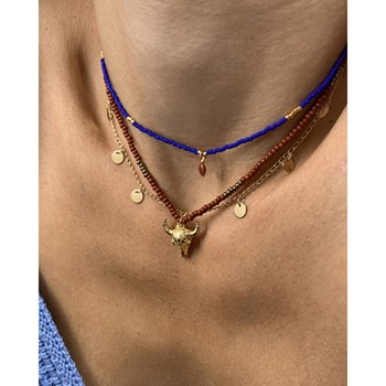 Collier perles miyuki bleu pierre agate rouge LITTLE INDIA