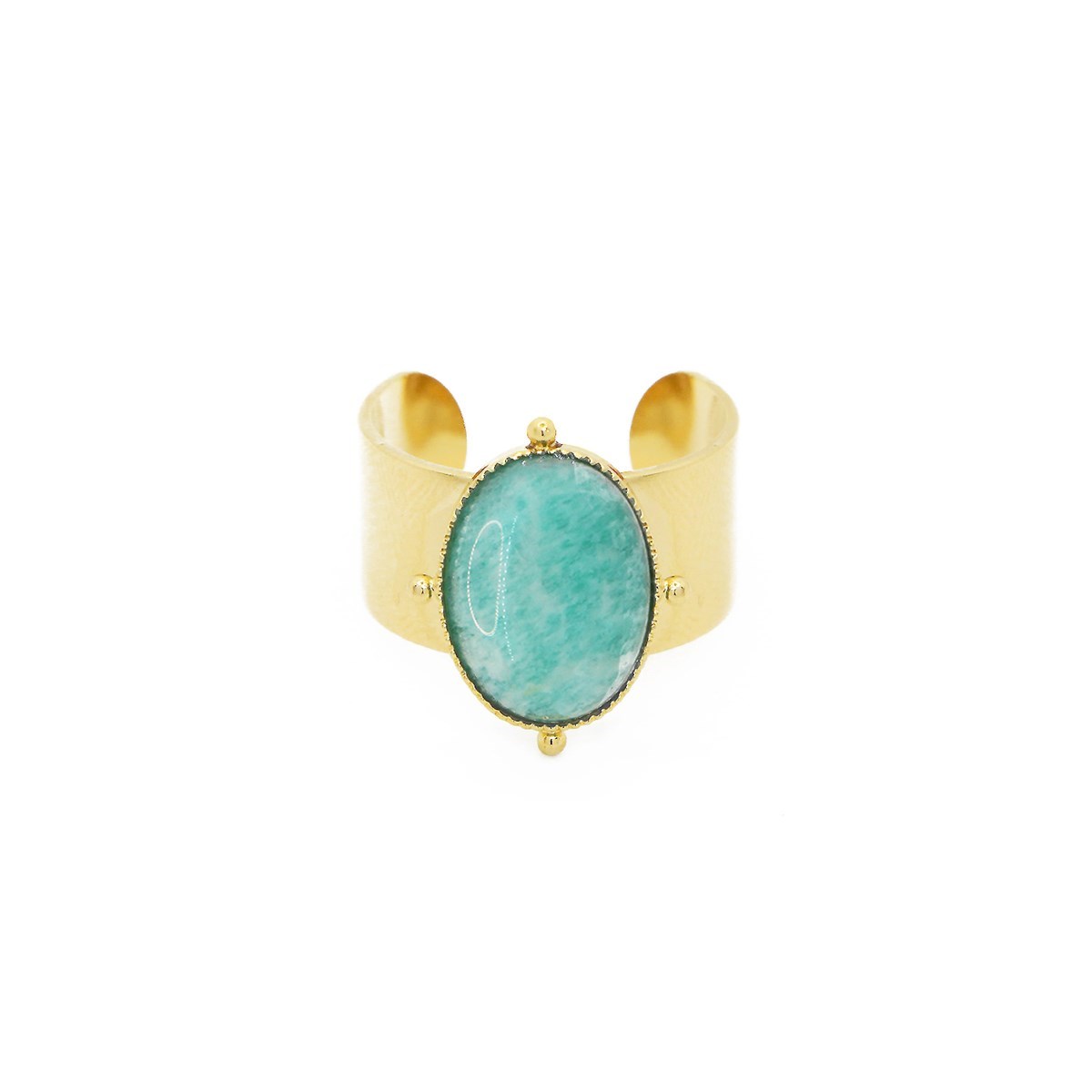 Bague pierre amazonite dorée à l'or fin 24k NEW CALYPSO