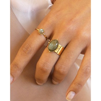 Bague pierre amazonite dorée à l'or fin 24k NEW CALYPSO