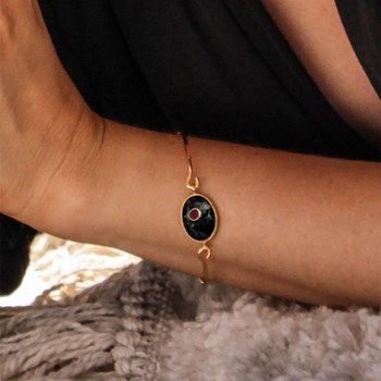 Jonc oeil onyx noire doré à l'or fin 24k DEVA