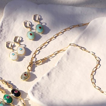 Sautoir oeil amazonite doré à l'or fin 24k DEVA