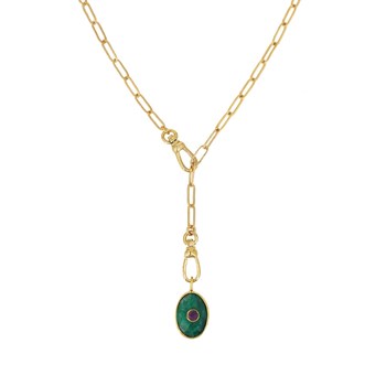 Sautoir oeil quartz émeraude doré à l'or fin 24k DEVA