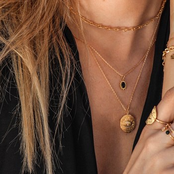 24k gold-plated black agate medal necklace THELMA