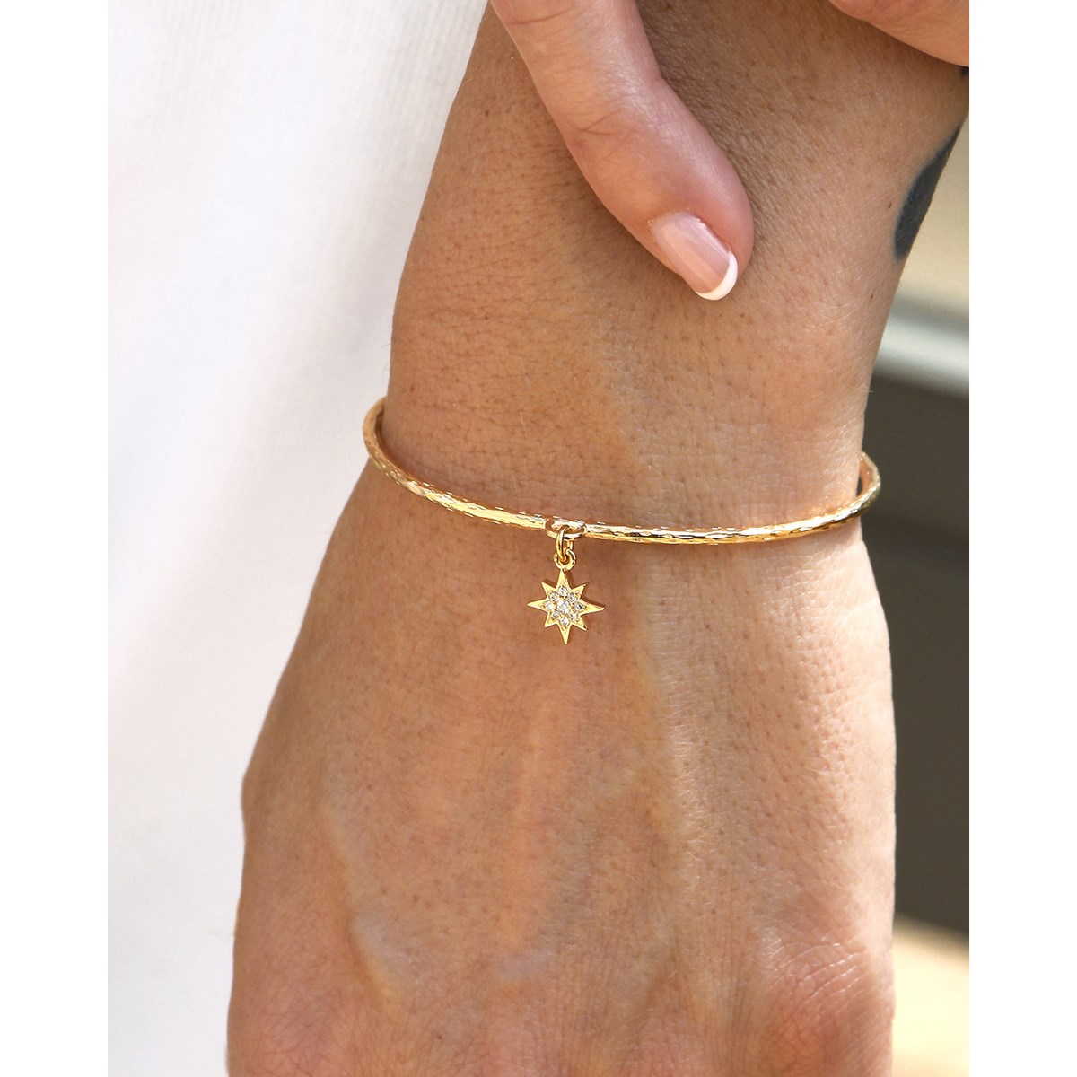 Jonc charm lune doré à l'or fin 24k LILY - vue 2