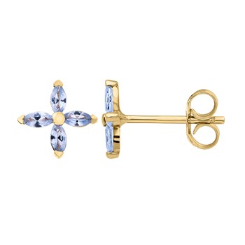 Boucles d'oreilles Brillaxis fleurs or oxydes bleus