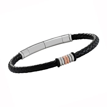 Bracelet Jourdan Esus cuir tressé_x000D_
ACIER BICOLORE ROSE