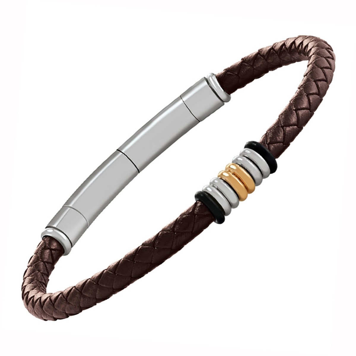 Bracelet homme Jourdan Esus cuir synthétique tressé_x000D_
acier bicolore