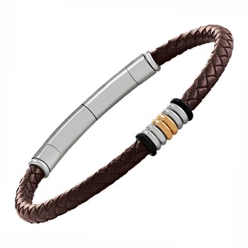 Bracelet homme Jourdan Esus cuir synthétique tressé_x000D_
acier bicolore