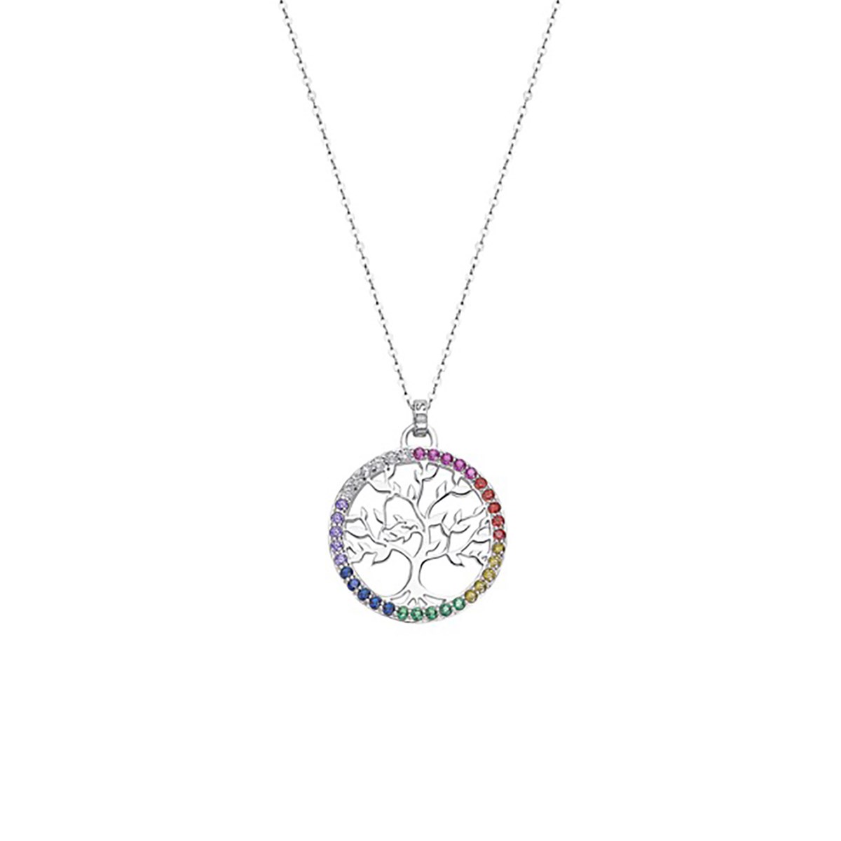 Collier Lotus Silver arbre de vie multicolore