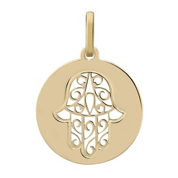 Médaille ronde or jaune main de Fatma ajourée