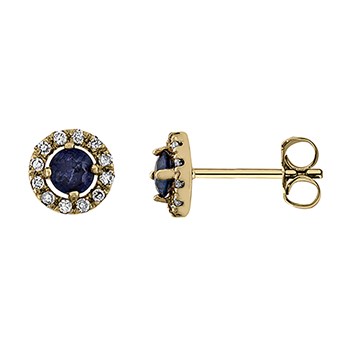 Boucles d'oreilles or jaune saphirs diamants