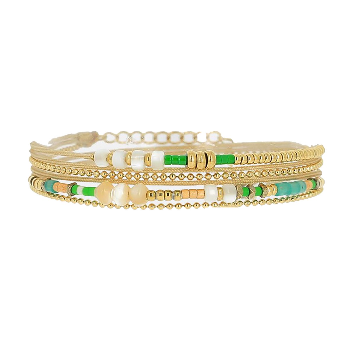 Bracelet Zag Bijoux Multi Rang Acier Dor Vert Blanc Femme Bracelet